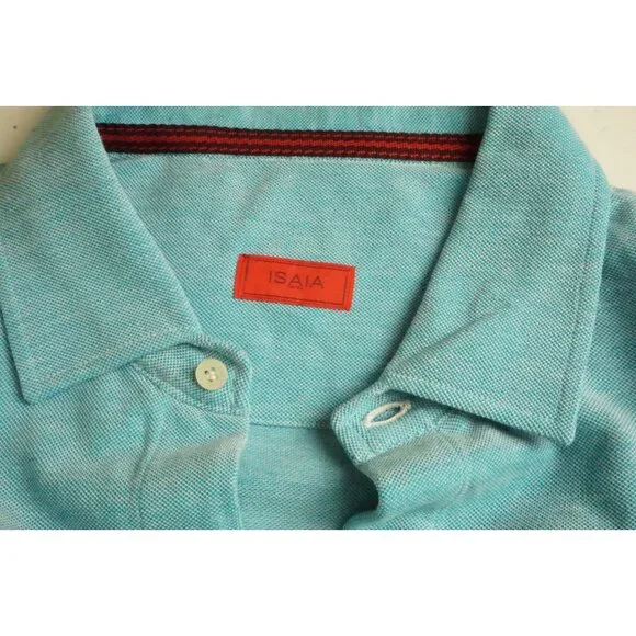 Isaia Solid Blue Green Woven Long Sleeve Cotton Button Up Polo Shirt M BRAND NEW